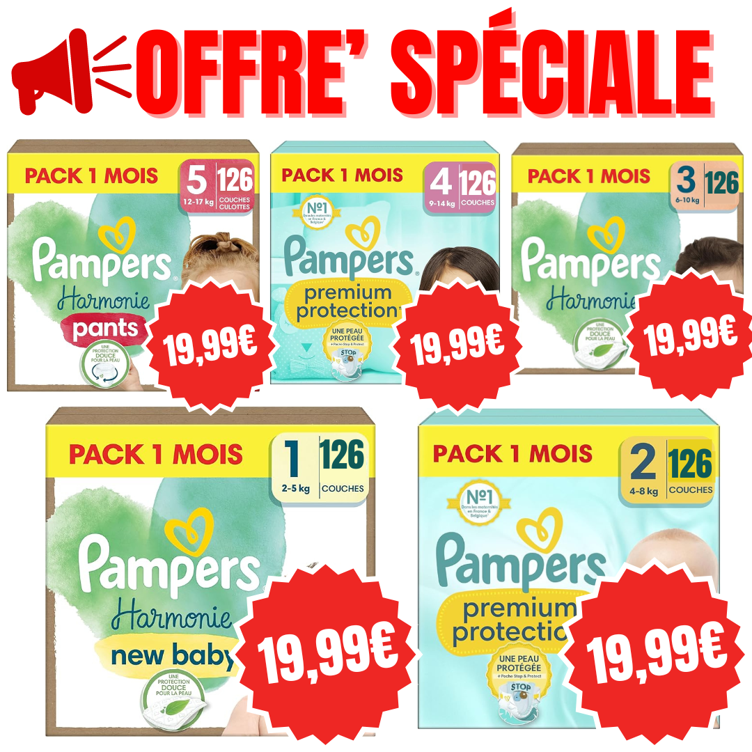 Pampers Premium Protection, Taille 1, 2, 3, 4, 5 - 126 Couches