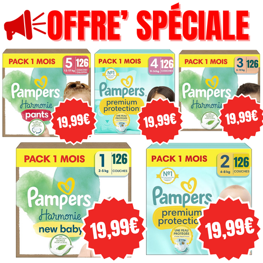 Pampers Premium Protection, Taille 1, 2, 3, 4, 5 - 126 Couches