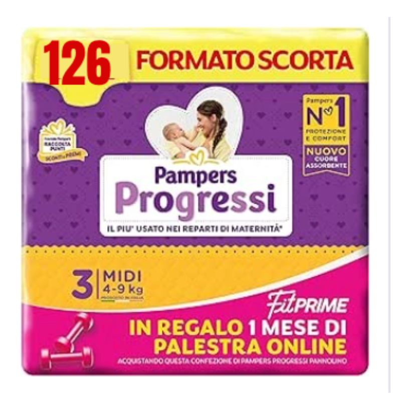 Pampers Progressi Extra Pacco 126 Pannolini Taglia 1,2,3,4,5 - Scegli la taglia di cui hai bisogno