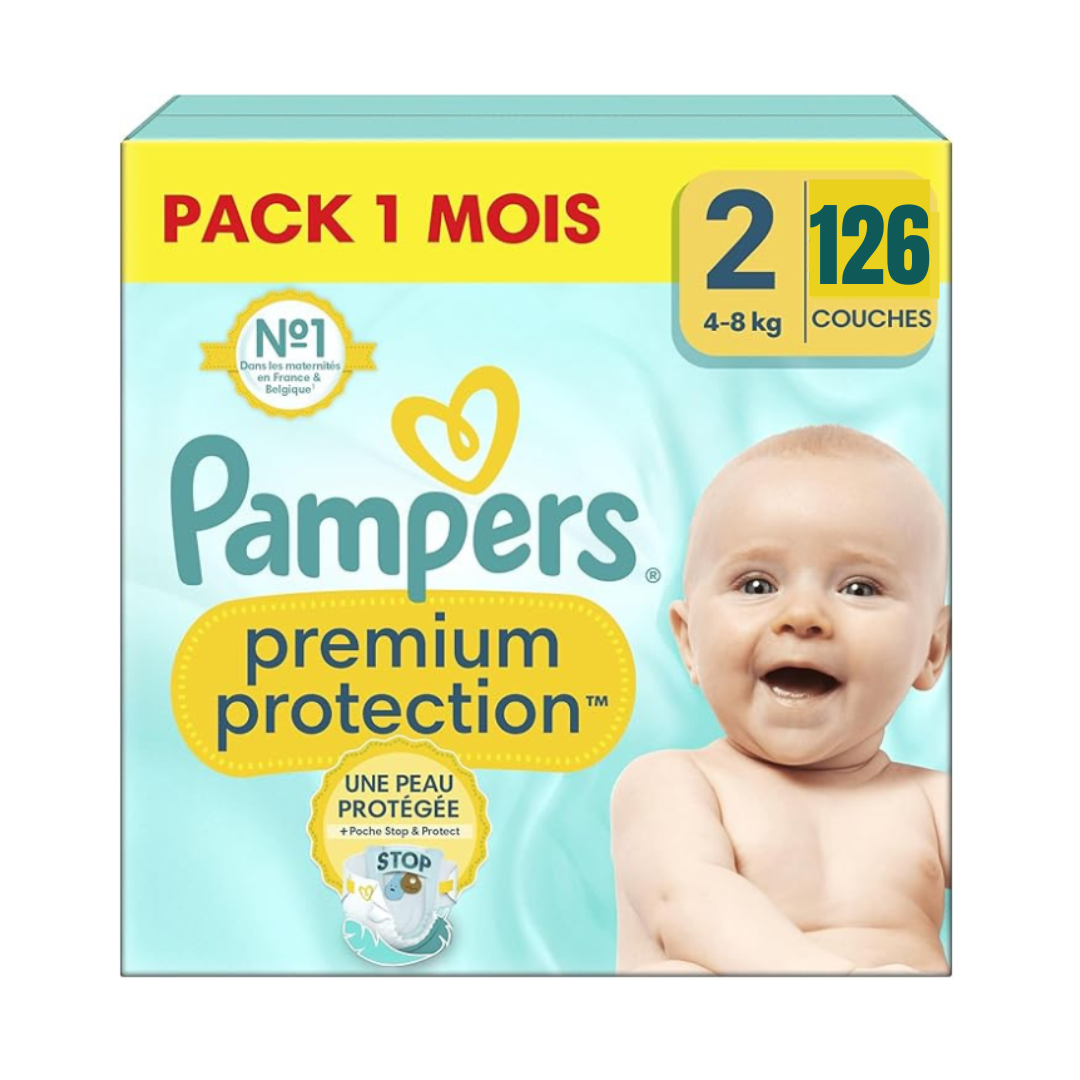 Pampers Premium Protection, Taille 1, 2, 3, 4, 5 - 126 Couches